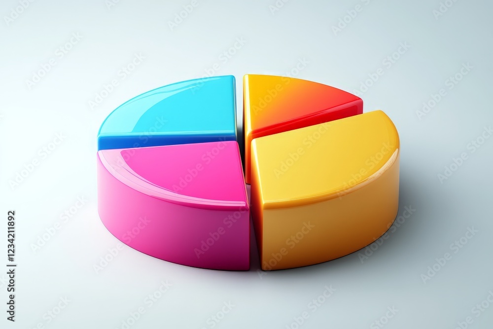 Poster colorful pie chart divided into four segments showcasing vibrant designs and shapes on a light backg