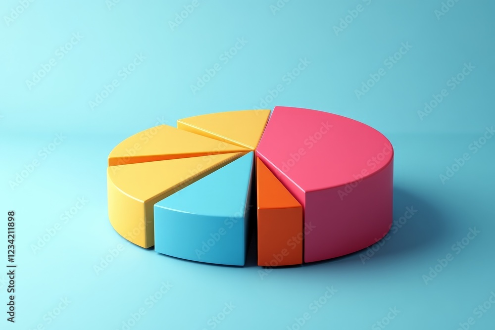 Aufkleber colorful pie chart made of 3d shapes displaying data in an artistic manner against a light blue back