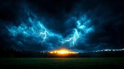 Fototapeta premium Dark Night Dramatic Thunderstorm Landscape