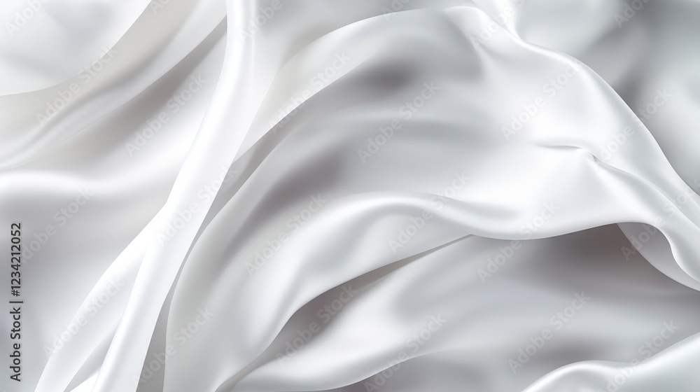 Poster close-up of crumpled pure white silk fabric with soft texture and elegant drapery displaying smooth 