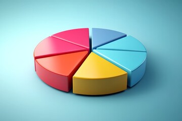 Fototapeta premium Colorful pie chart displaying various segments in a minimalist style against a soft blue background