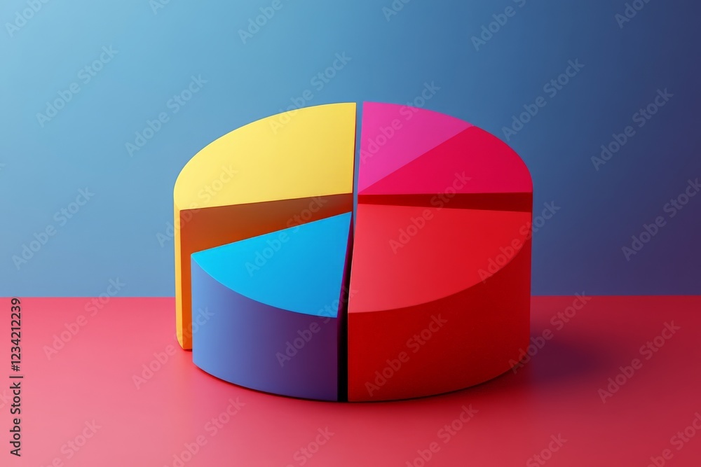Fototapete colorful segmented pie chart displayed on a vibrant two-tone background in a creative studio setting