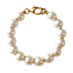 Fototapeta premium Elegant Pearl Bracelet with a Delicate Gold Clasp Isolated on Transparent or blank Background, PNG