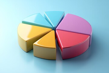 Fototapeta premium Colorful pie chart segments arranged on a blue background create a dynamic visual display of information representation