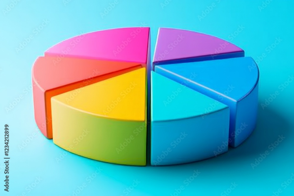 Poster colorful pie chart model representing data segments on a bright blue background