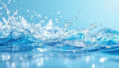 Captivating splashing blue water waves with sparkling droplets in motion