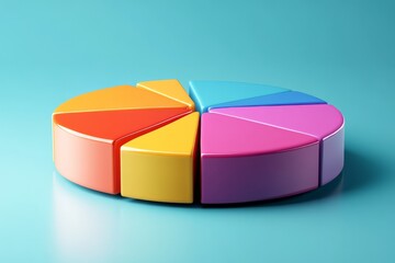 Obraz premium Colorful pie chart model showcasing data representation with vibrant segments on a blue background