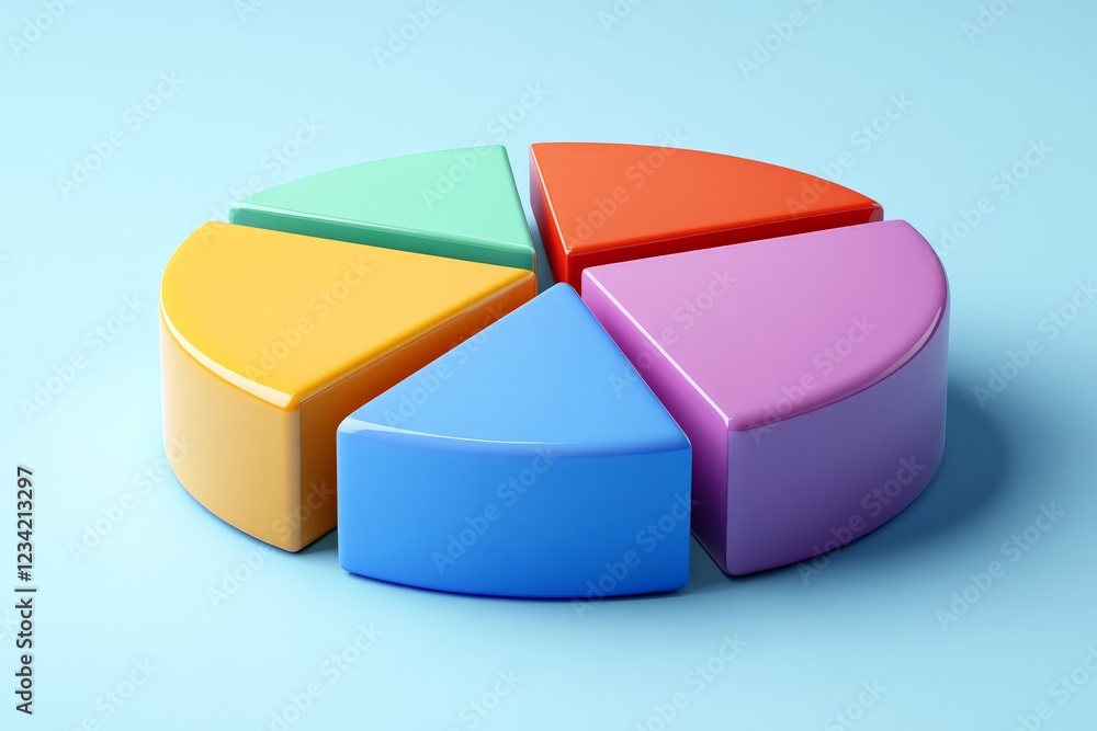 Poster colorful pie chart segments arranged in a circular layout on a light blue background