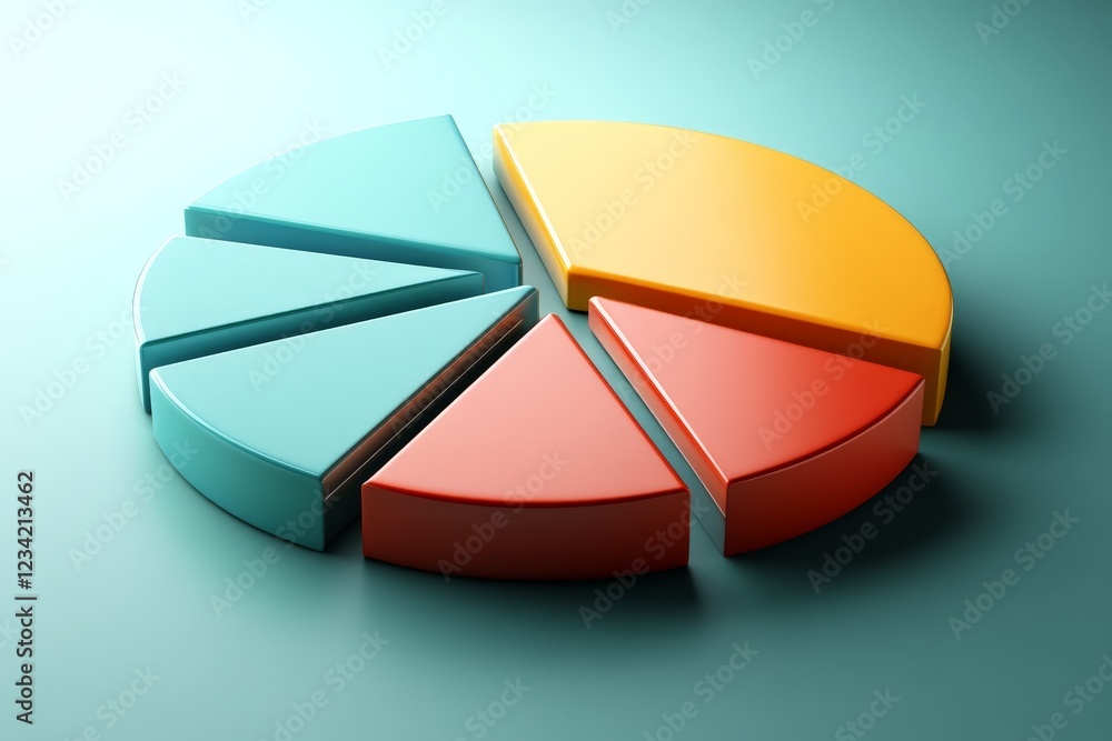 Poster Colorful pie chart made of plastic pieces showcasing data distribution in a visually appealing way
