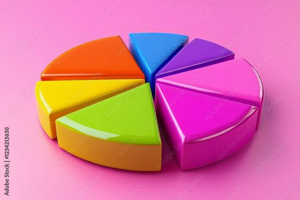 Poster Colorful pie chart displaying segmented data on a vibrant pink background