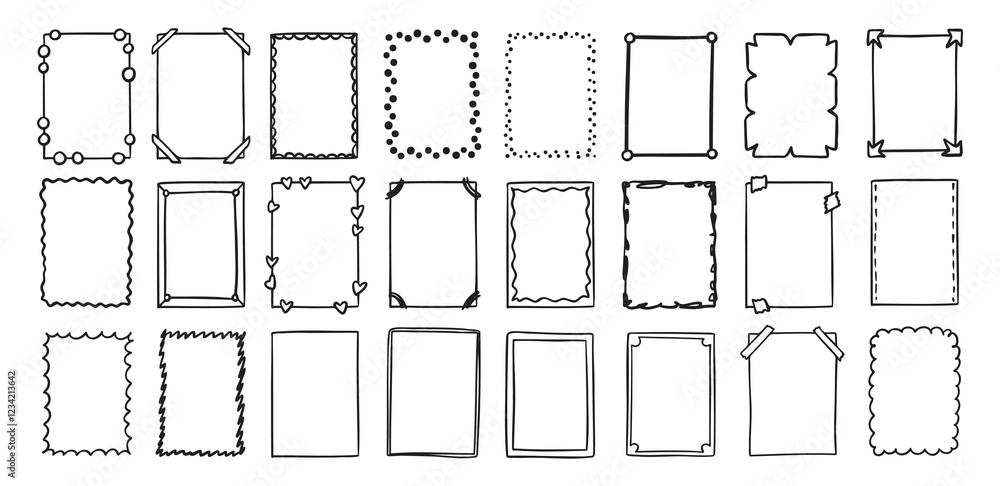 Poster hand drawn rectangle frame doodle vertical. line style empty drawing textbox