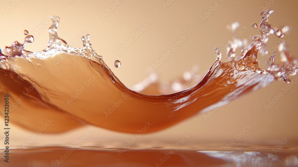 Poster dynamic splash of beverage liquid studio setting high-speed photography close-up view fluid motion c