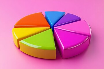 Obraz premium Colorful pie chart displaying segmented data on a vibrant pink background