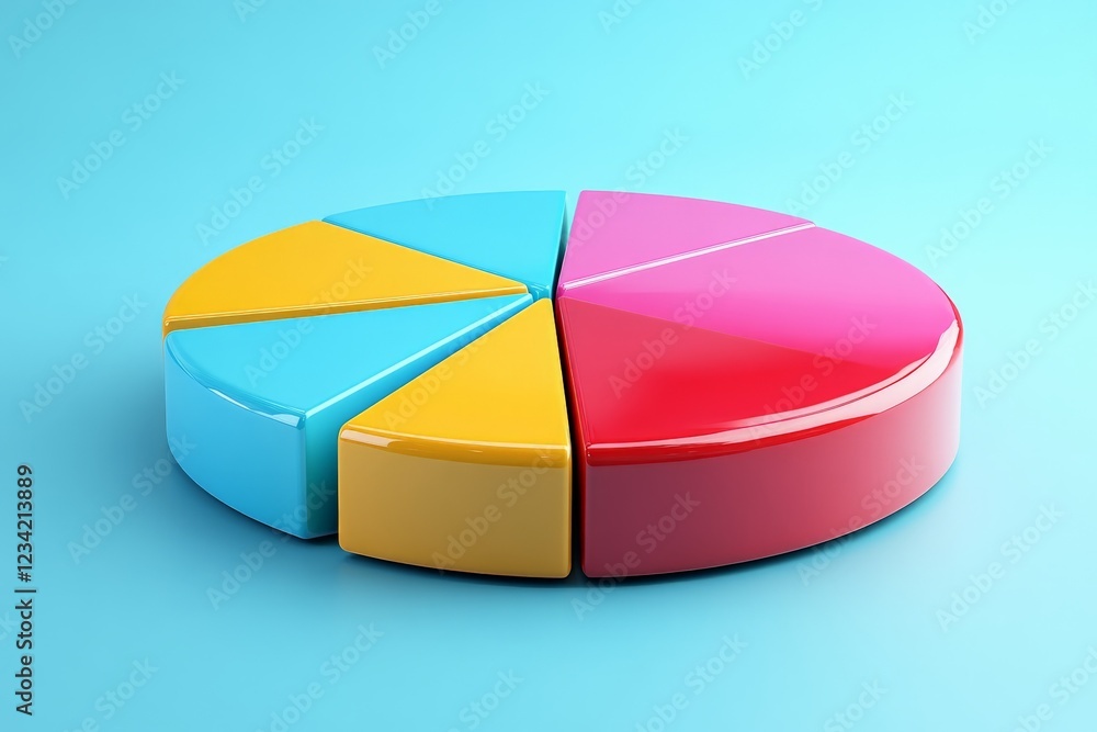 Poster Colorful pie chart made of glossy segments demonstrating data visualization in a modern design setting