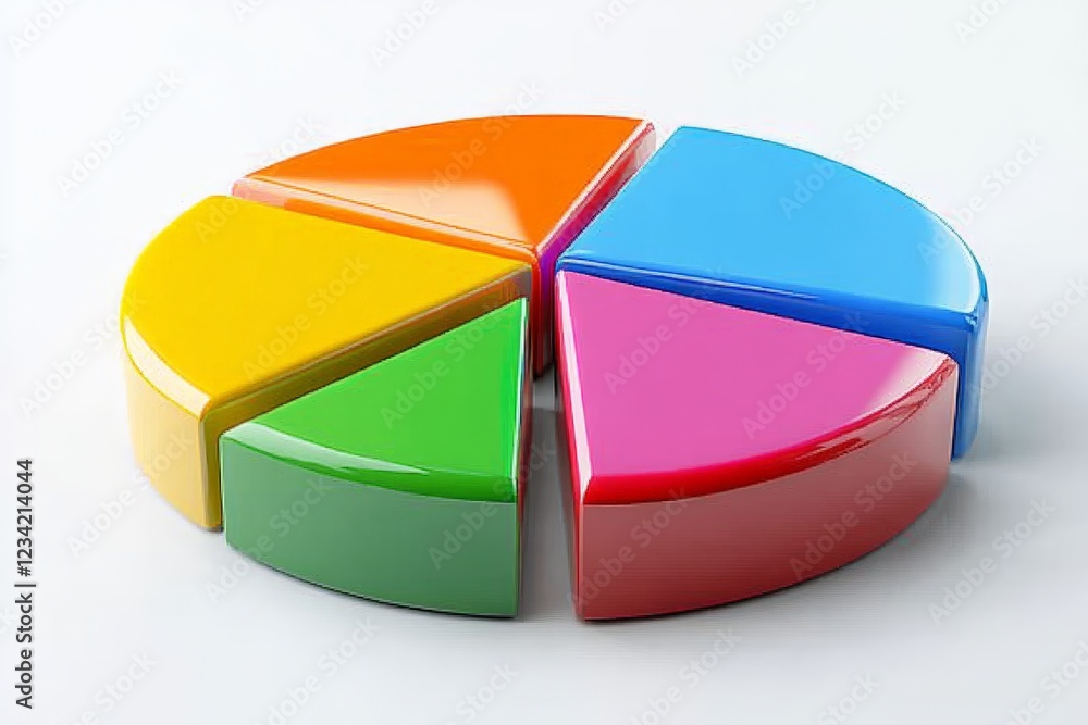 Poster Colorful geometric shapes arranged in a pie chart design on a plain surface
