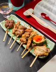 A set of traditional Japanese grilled snacks