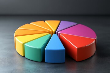 Obraz premium Colorful geometric shapes arranged in a pie chart formation on a dark surface representing data visualization concepts