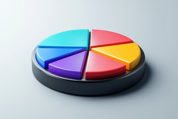 Fototapeta premium Colorful segmented pie chart resting on a smooth surface representing data analysis and visualization in a modern context