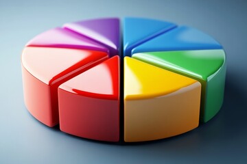 Obraz premium Colorful pie chart segments arranged artistically on a blue surface showcasing vibrant hues and geometric shapes