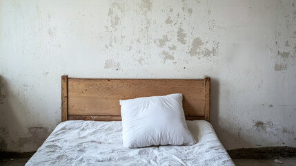 Simple bed with a white pillow and a white blanket in a bright bedroom setting
