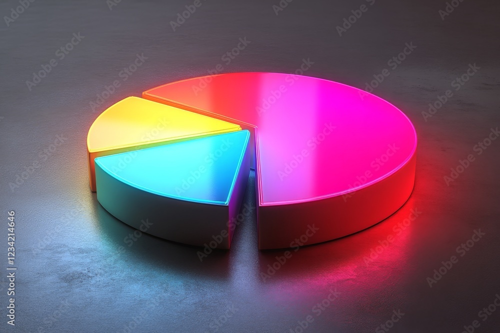 Poster Brightly colored pie chart with glowing sections showcasing data representation in a modern design