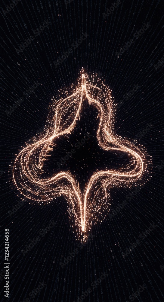 Poster abstract glowing star shaped light pattern with radiating lines in dark background
