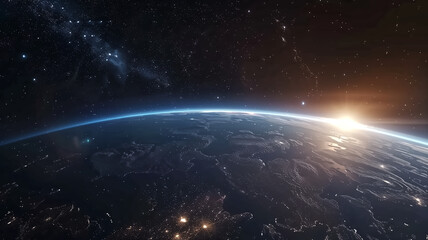 Obraz premium A breathtaking view of Earth from space, glowing sunrise on the