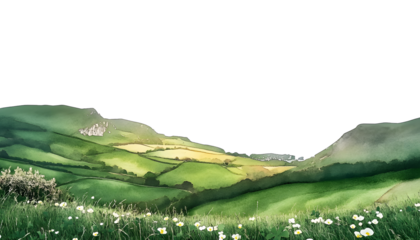 watercolor St.patricks green hills sunny