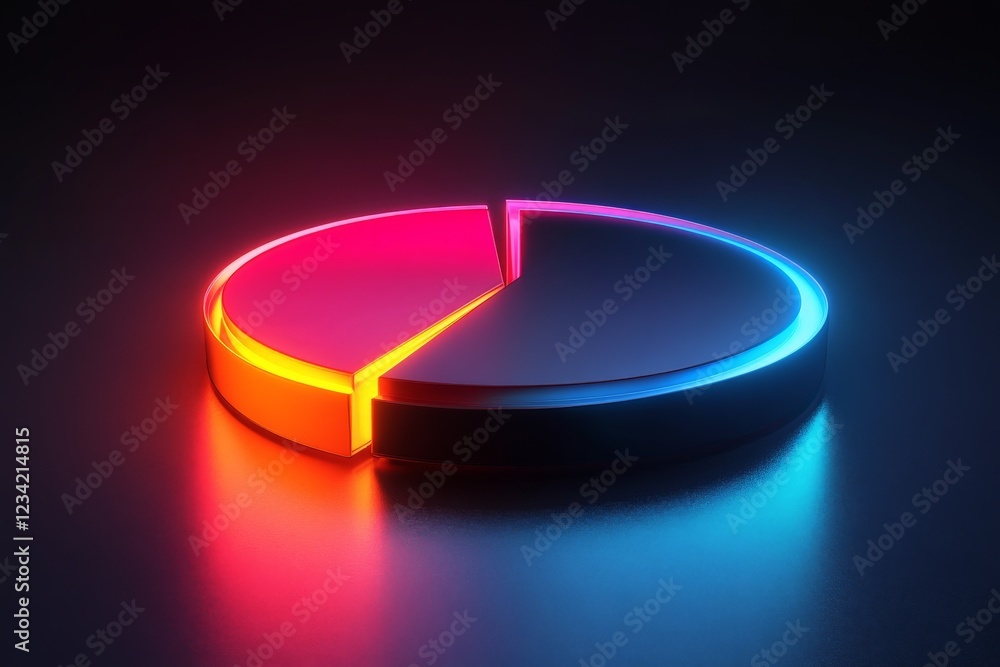 Poster Colorful neon pie chart design with glowing sections for data visualization and analysis