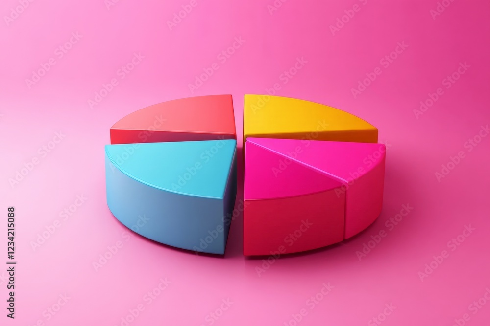 Poster colorful geometric shapes arranged in a pie chart design on a pink background
