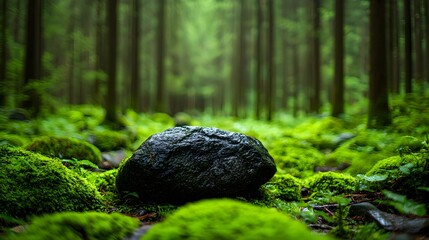 Dark Rock Mossy Forest Floor