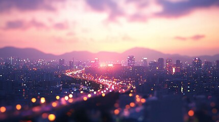 Obraz premium Cityscape at Dusk Showing Lights and Buildings