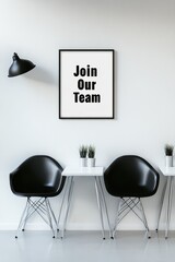 Modern recruitment poster mockup with "Join Our Team" on office wall