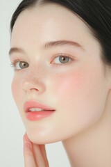 Fototapeta premium Fresh and Radiant Natural Beauty with Freckles and Glowing Skin