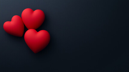 A beautiful Valentine's Day background featuring red hearts, rose petals, and a dark elegant surface, perfect for love and romantic themes.  
