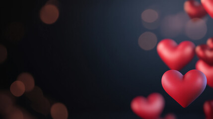 A beautiful Valentine's Day background featuring red hearts, rose petals, and a dark elegant surface, perfect for love and romantic themes.  
