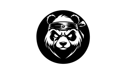 Epic Ninja Panda Mascot Sketch – Black and White with Scar on Left Eye, Dynamic, Fierce, and Resilient Design