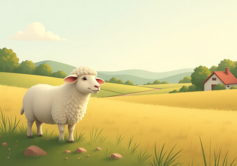 Fototapeta premium sheep looks interest nearby field surrounded farmland