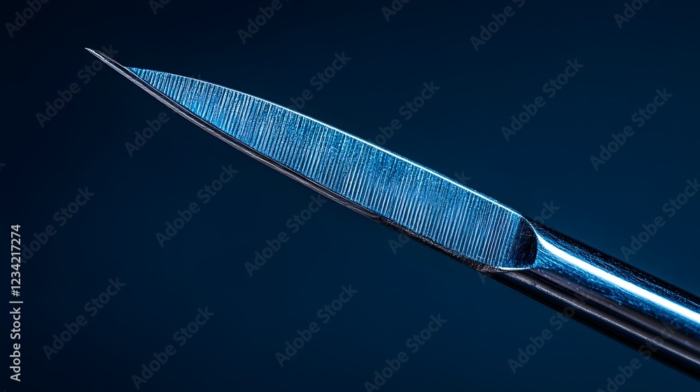 Poster sterile scalpel blade and handle isolated on a minimalist background gleaming under soft light ready