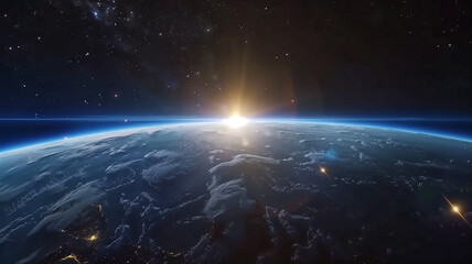 Obraz premium A breathtaking view of Earth from space, glowing sunrise on the