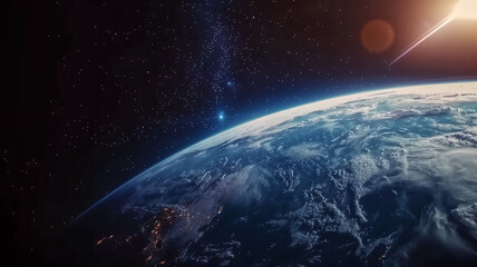 Obraz premium A breathtaking view of Earth from space, glowing sunrise on the