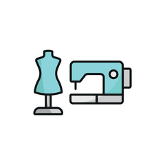 Mannequin and sewing machine set tailor and fashion icon with a sleek and minimalistic design, perfect for fashion designers, clothing brands, and sewing projects.