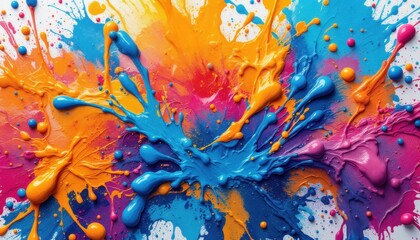 Vibrant abstract paint splash in bright colors of orange, pink, and blue