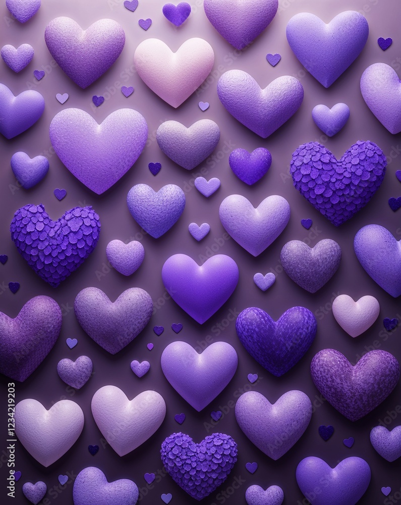 Poster a fade from lavender to violet hearts drawing in gradient background