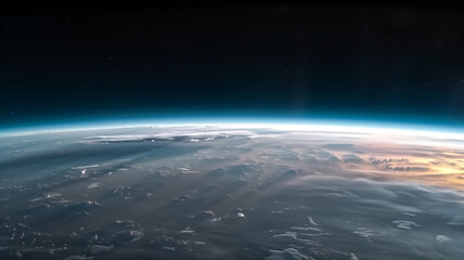A breathtaking view of Earth from space, glowing sunrise on the