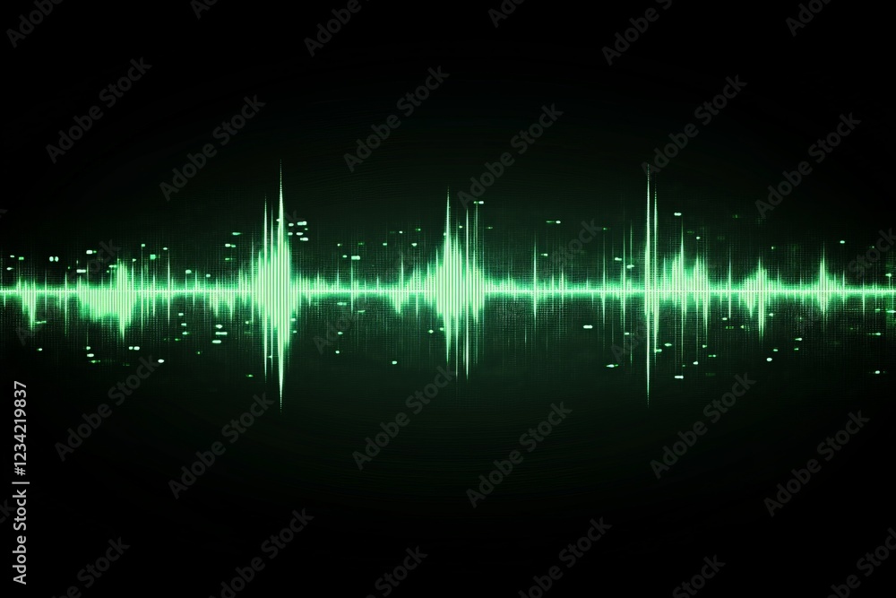 Poster Sound wave visualization in vibrant green tones showing amplitude variations against a dark background