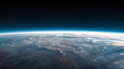 A breathtaking view of Earth from space, glowing sunrise on the