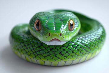 Fototapeta premium A close-up of a vibrant green snake with striking features.