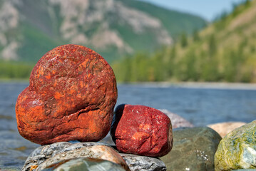 Russia. Western Sayans. Multicolored minerals of unusual beauty in the mountain tributaries of the...