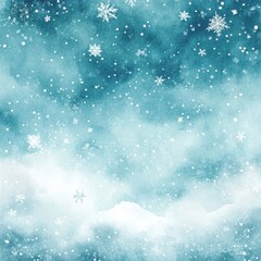 Obraz premium Watercolor Winter Scene Snowflakes Falling Sky